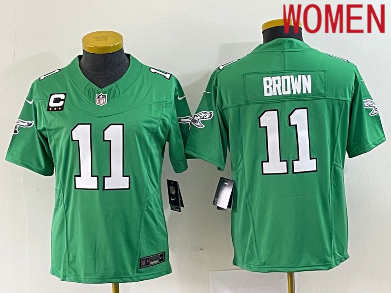 Women Philadelphia Eagles #11 Brown Green Nike Throwback Vapor Limited NFL Jerseys->women nfl jersey->Women Jersey